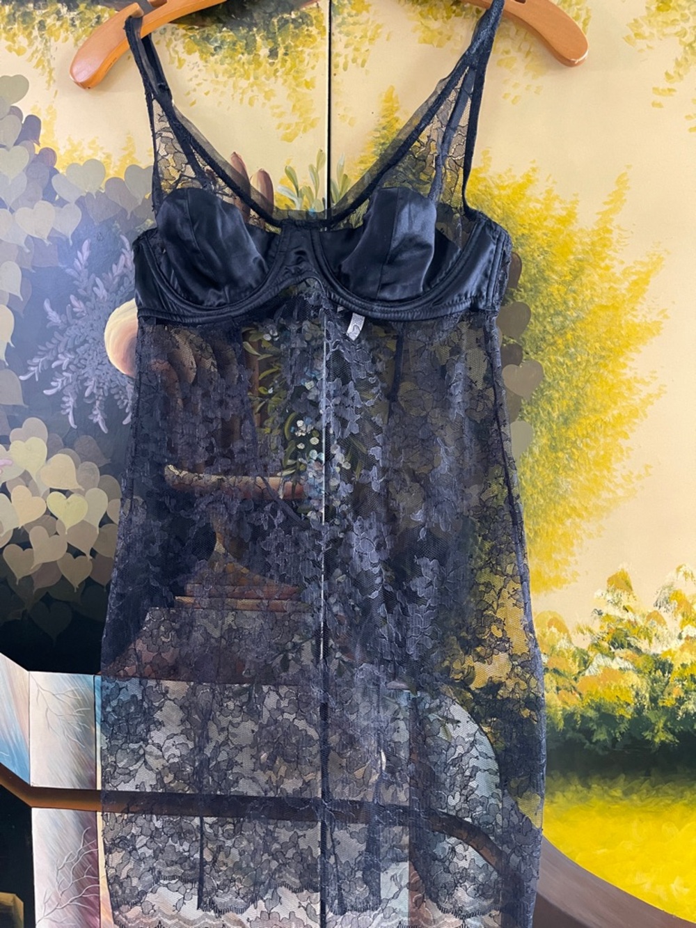 Victoria's Secret Black Lace Satin-Trim Slip 36B